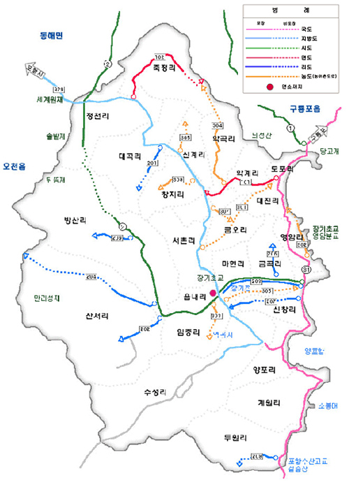 장기면 관내도입니다.